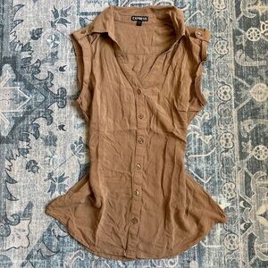 Express Tan Sleeveless Button-Down Shirt